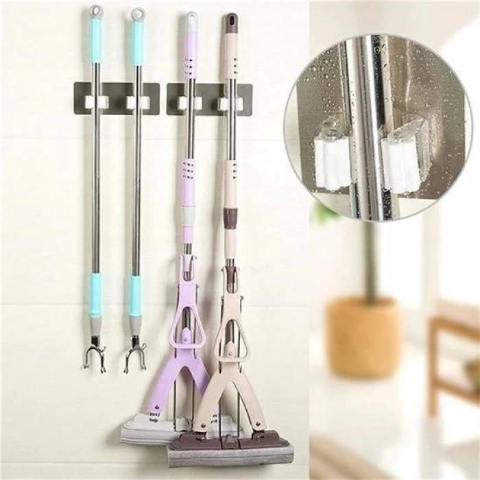 Pratik Organizer 4lü Yapışkanlı Fırça Paspas Mop Fırça Sabitleyici Ergonomik Alet Aparatı