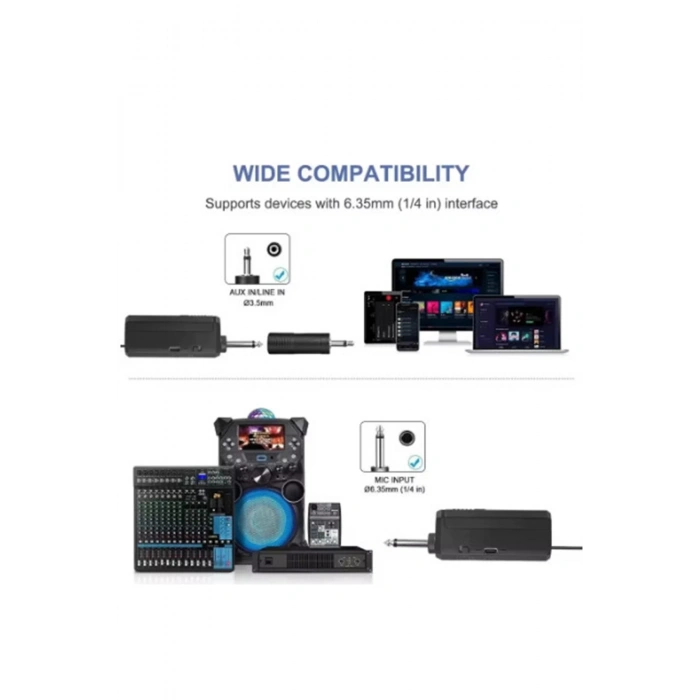 Profesyonel Çiftli Kablosuz Mikrofon Seti Karaoke Şarj Edilebilir 50 Metre Mesafe