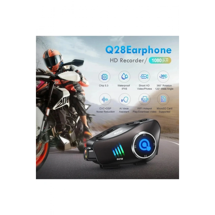 Q28 Motosiklet Kask Bluetooth Kulaklık 1080p Kamera Interkom Kulaklık Su Geçirmez Intercom
