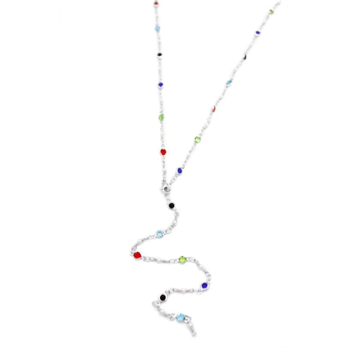 Renkli Taşlı Y Kolye - Gümüş