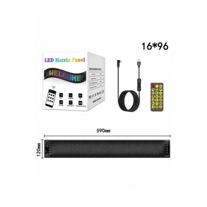 Rp1259 Led Matrix Panel 16x96cm Telefon Kontrollü Kayar Led Animasyon Aydınlatma