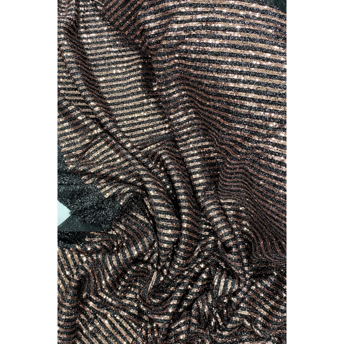 Sakallı Çizgili Pullu Kumaş  Pullu Payet Kumaş Abiye Nişan Düğün Siyah Bakır