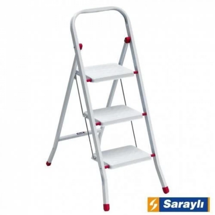 Mey İthalat® Saraylı Pratik Metal Merdiven Beyaz 3 Basamaklı