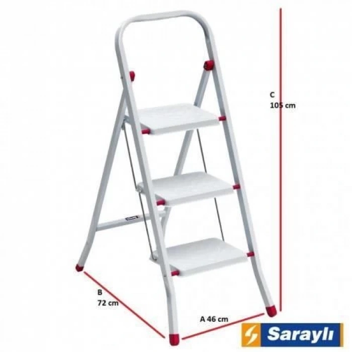 Mey İthalat® Saraylı Pratik Metal Merdiven Beyaz 3 Basamaklı