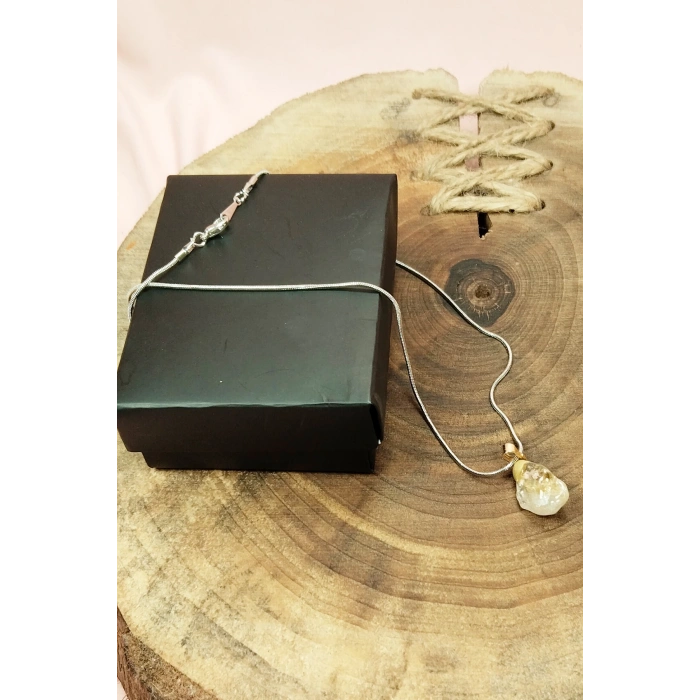 Sitrin Doğal Taşı Zincirli El Yapımı Kolye Uç: 2 cm Zincir: 20 cm Kutulu