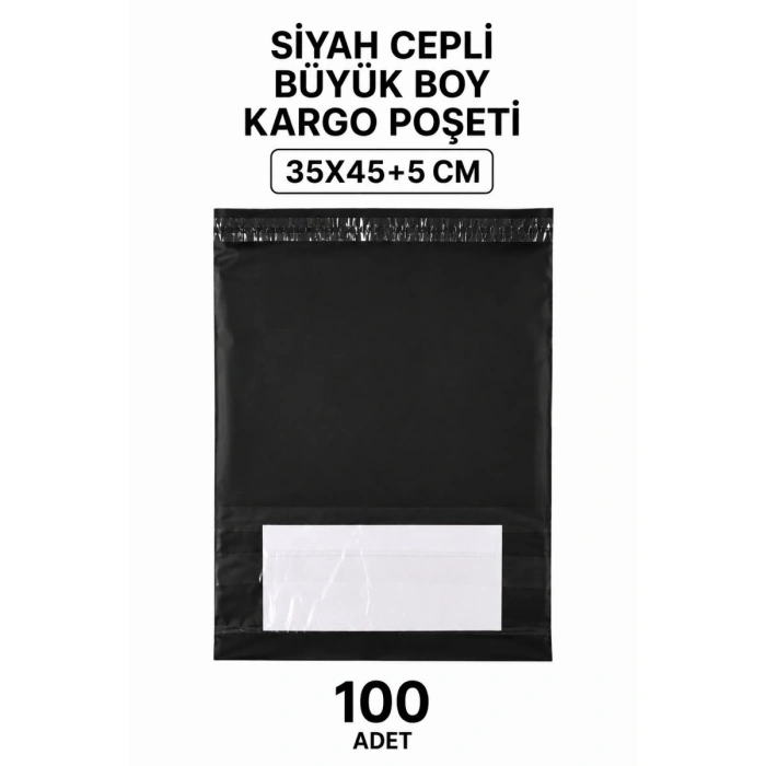 Siyah Cepli Büyük Boy Kargo Poşeti 35x45+5 Cm 100 Adet