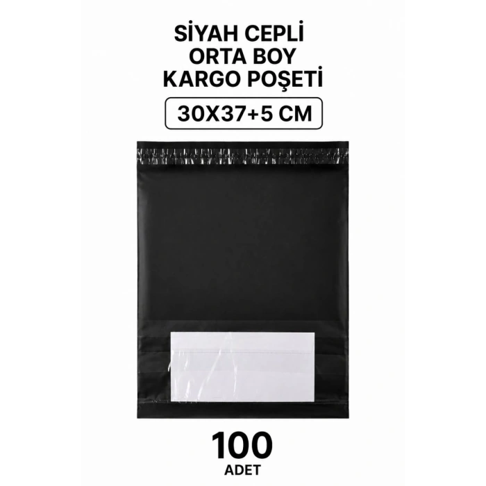 Siyah Cepli Orta Boy Kargo Poşeti 30x37+5 Cm 100 Adet