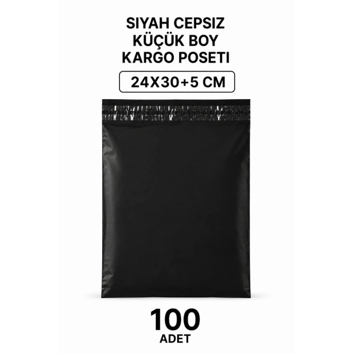 Siyah Cepsiz Küçük Boy Kargo Poşeti 24x30+5 Cm 100 Adet