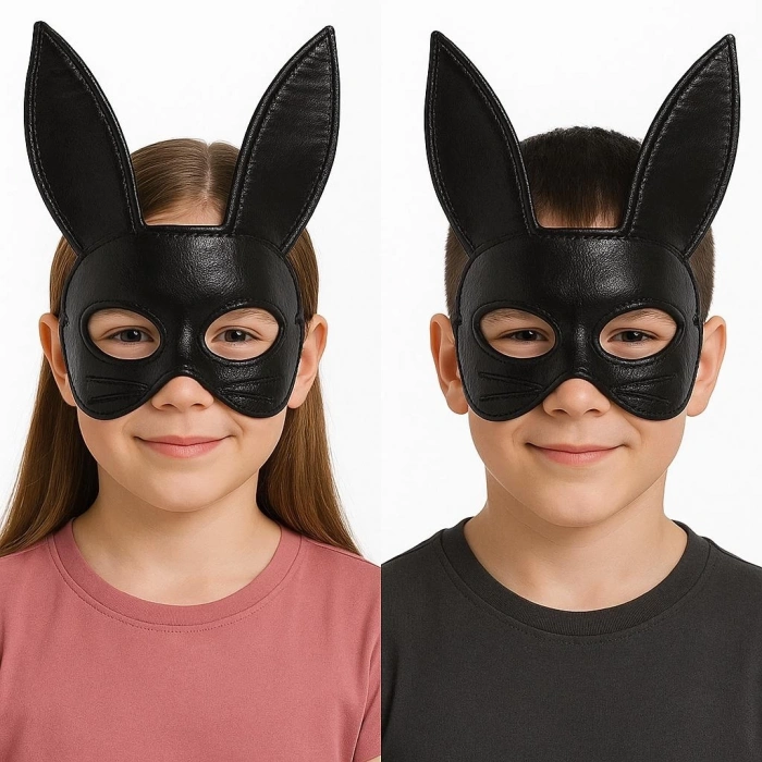 Siyah Renk Kumaş Malzemeden İmal Eva Tavşan Maskesi 19x15 Cm