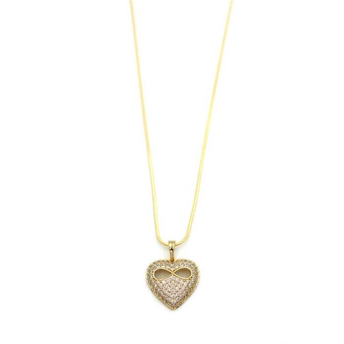 Sonsuz Aşk Taşlı Kalp Kolye - 14K Altın