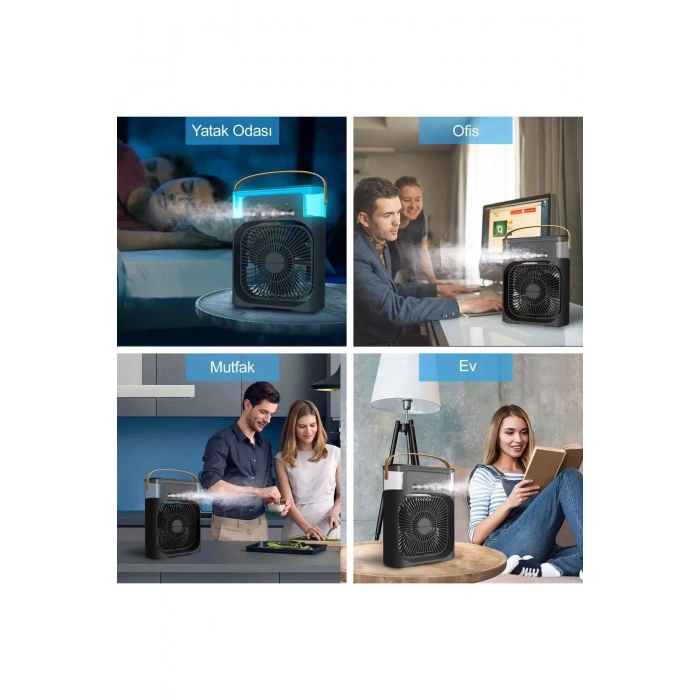 Taşınabilir Işıklı 5 Spreyli Vantilatör Buzlu Buharlı Vantilatör Mini Fan Nemlendirici