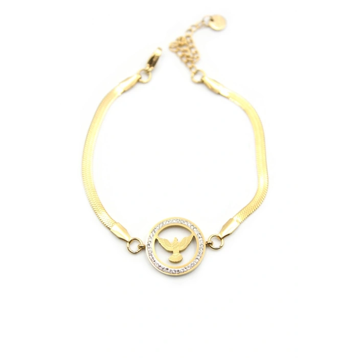 Taşlı Anka Kuşu Bileklik - Altın