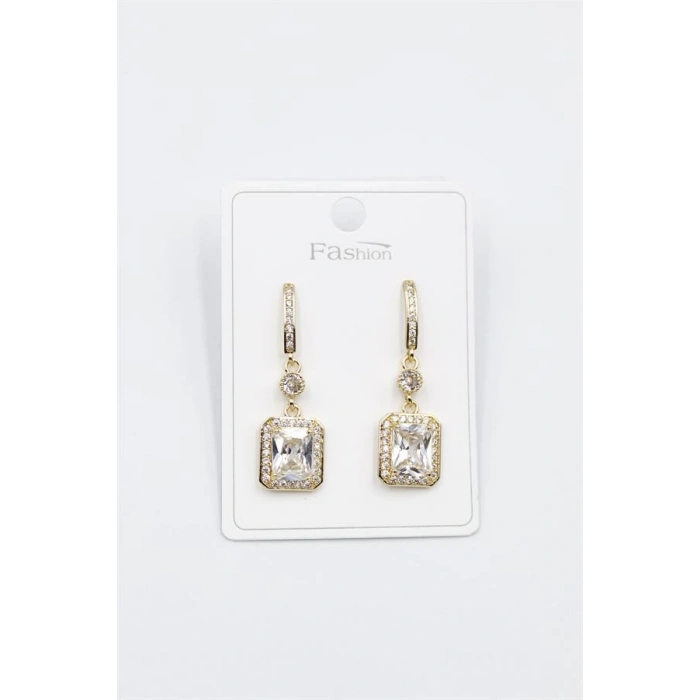 Taşlı Baget Küpe - Altın