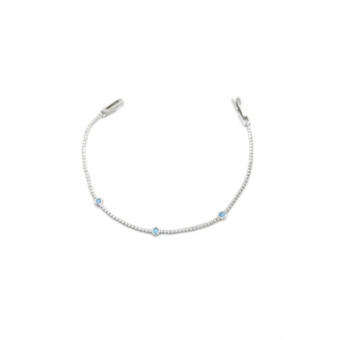 Taşlı Boncuk Bileklik - Gümüş