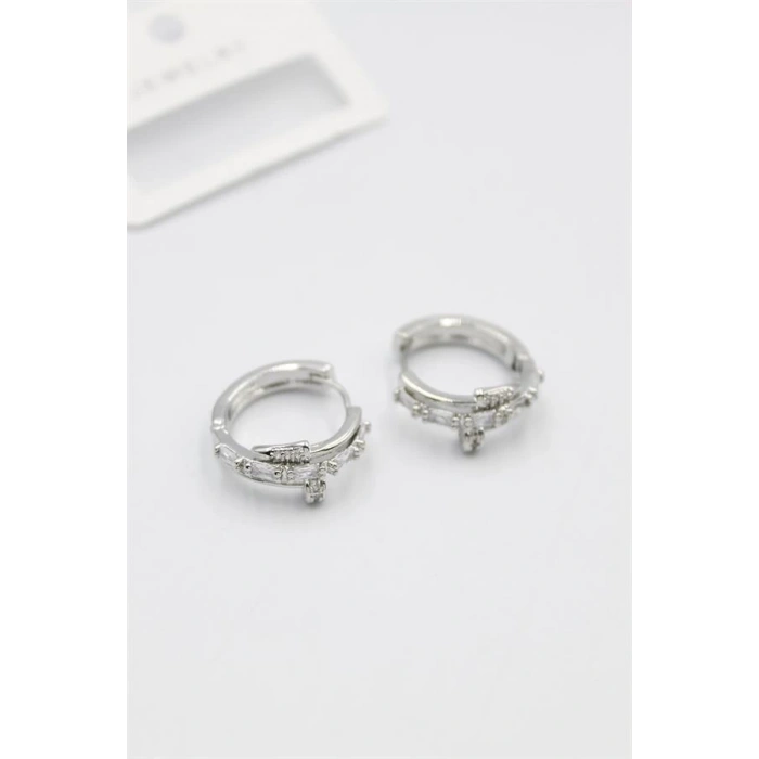 Taşlı Çivi Küpe - Gümüş