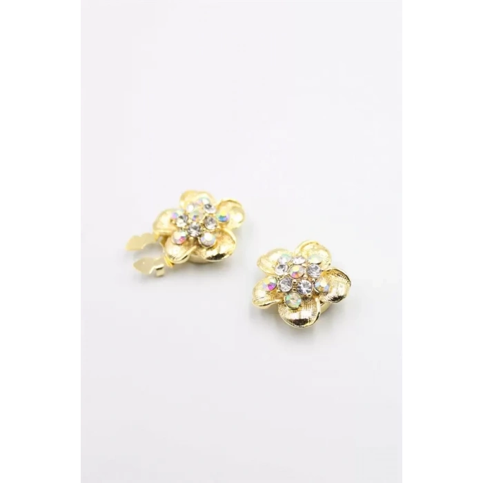 Taşlı Düğme Broşu - Altın