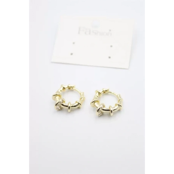 Taşlı Halka Küpe - Altın