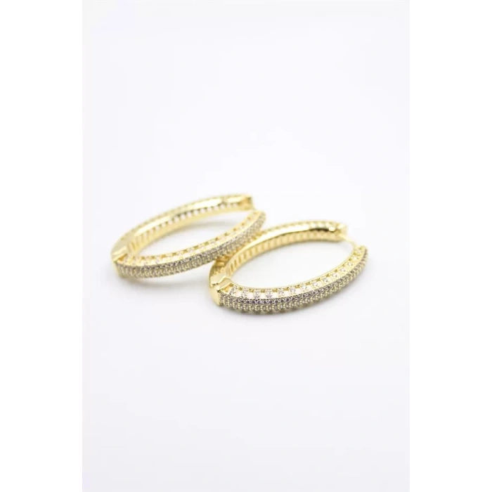 Taşlı Halka Küpe - Altın