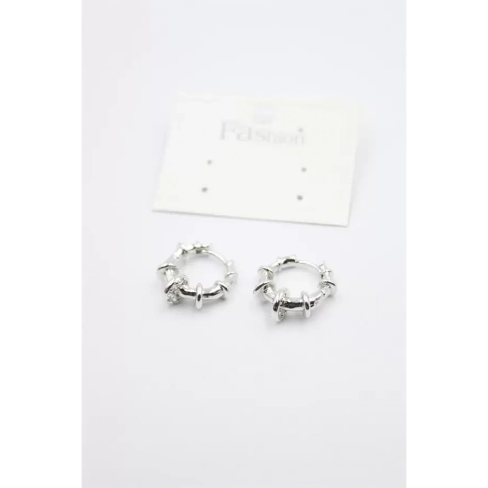 Taşlı Halka Küpe - Gümüş