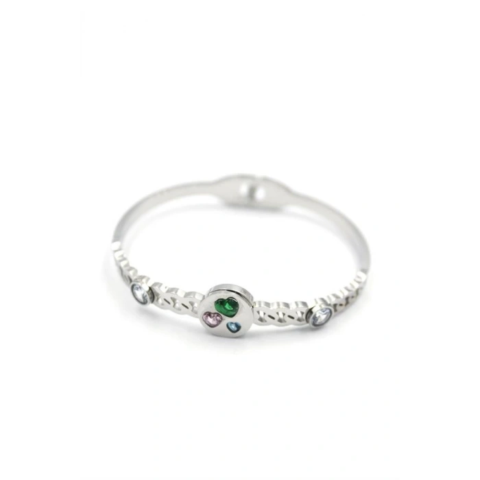 Taşlı Kalp Bilezik - Gümüş