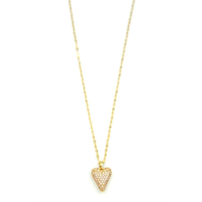 Taşlı Kalp Kolye - Altın