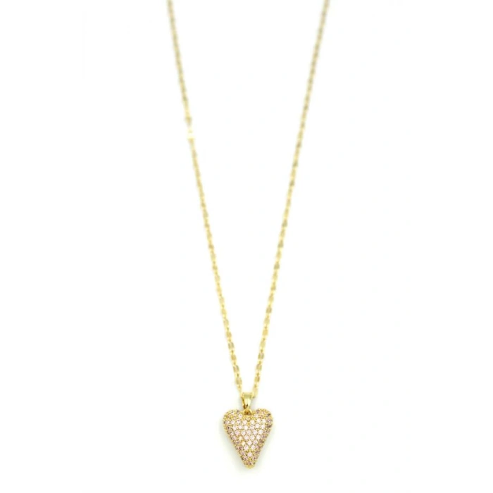 Taşlı Kalp Kolye - Altın