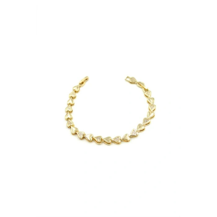 Taşlı Kalp VİP Bileklik - Altın