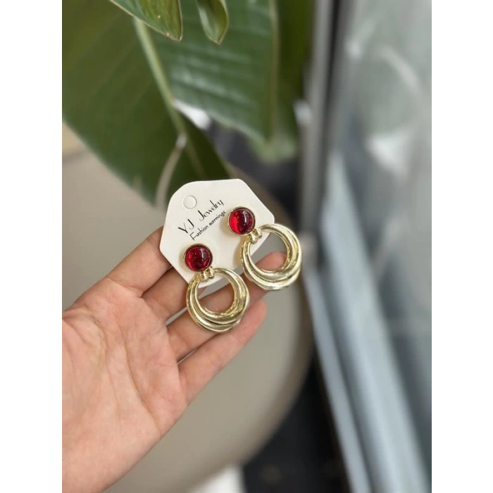 Taşlı Küpe - Bordo