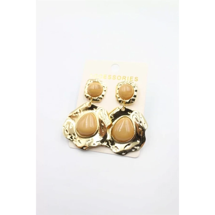 Taşlı Küpe - Kahverengi