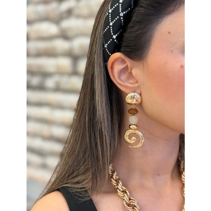 Taşlı Küpe - Kahverengi