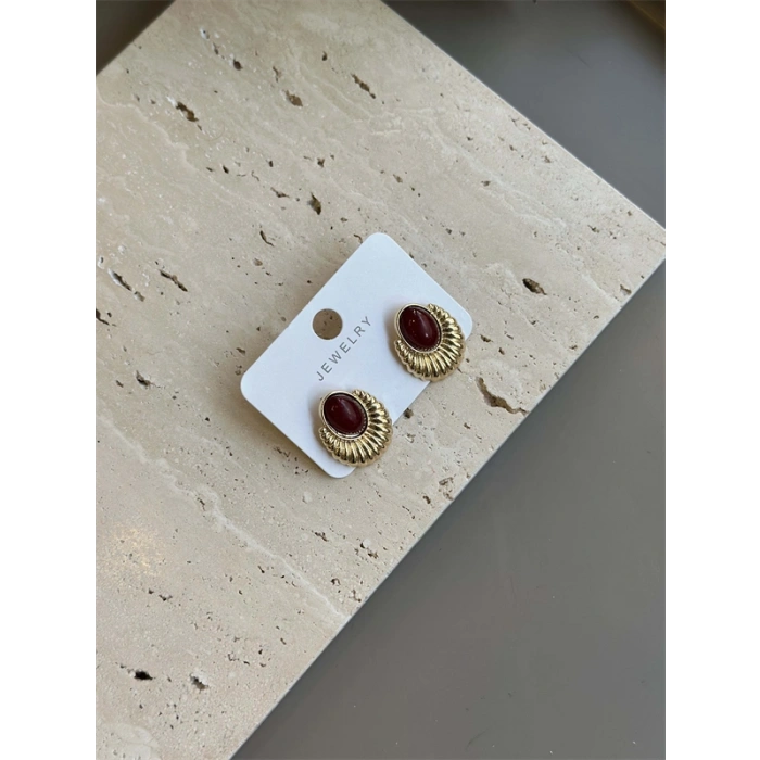 Taşlı Küpe - Kahverengi