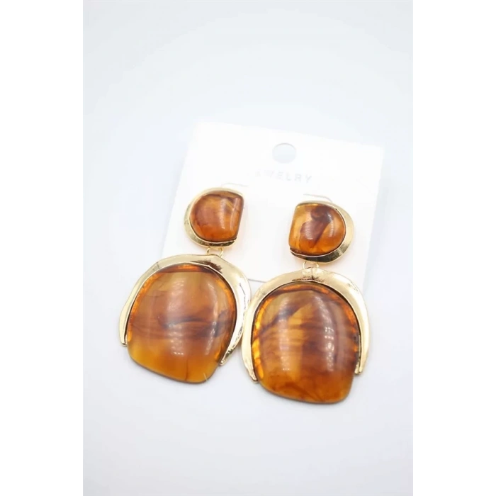 Taşlı Küpe - Kahverengi