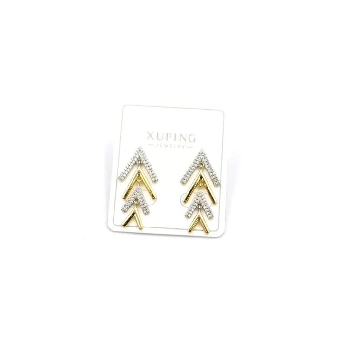 Taşlı Ok Küpe - Altın