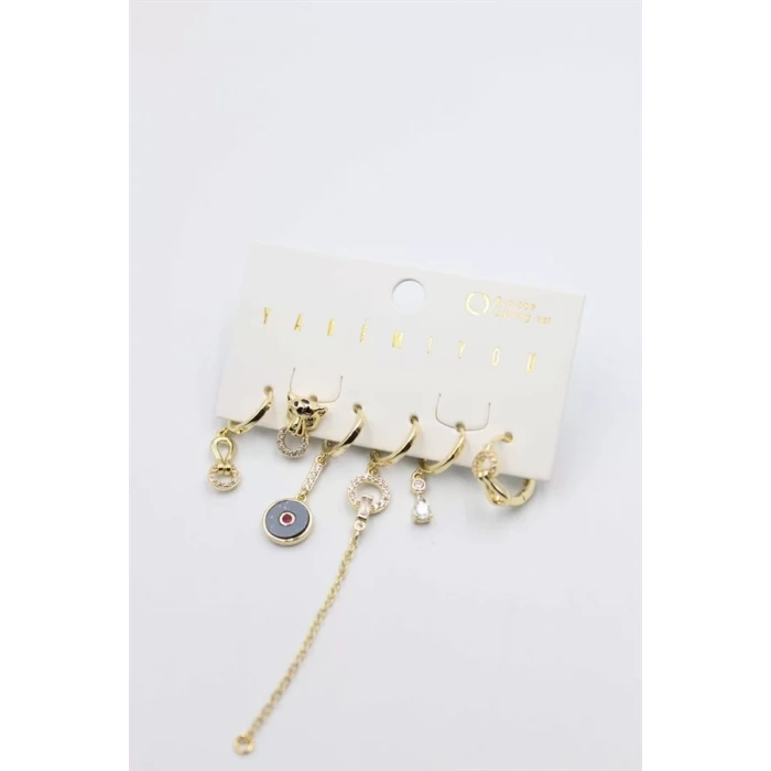 Taşlı Set Küpe - Altın