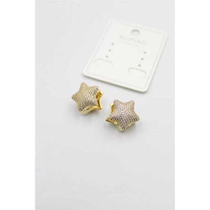 Taşlı Yıldız  Küpe - Altın