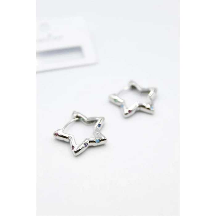 Taşlı Yıldız Küpe - Gümüş