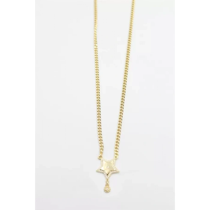 Taşlı Yıldız Vip Kolye - Altın