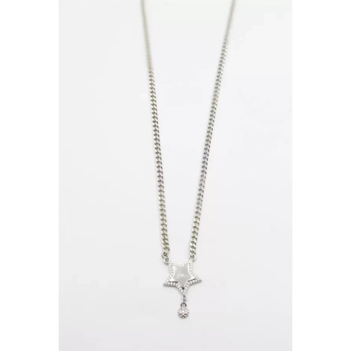 Taşlı Yıldız Vip Kolye - Gümüş