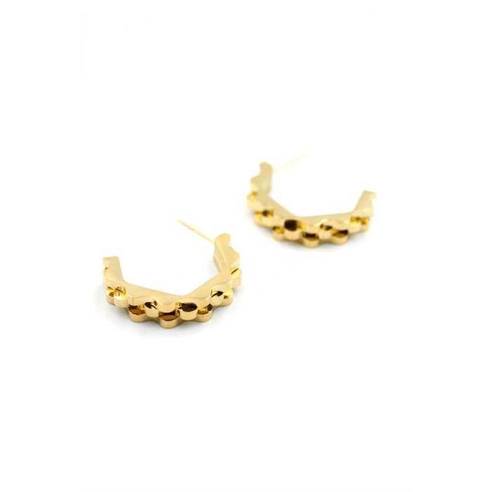 Tırtıklı Beşgen Çelik Küpe - Altın