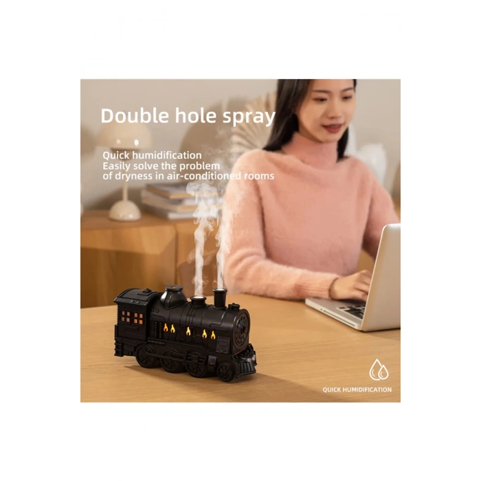 Tren Şeklinde Buharlı Oda Hava Nemlendirici Işık Buhar Makinesi Kumandalı