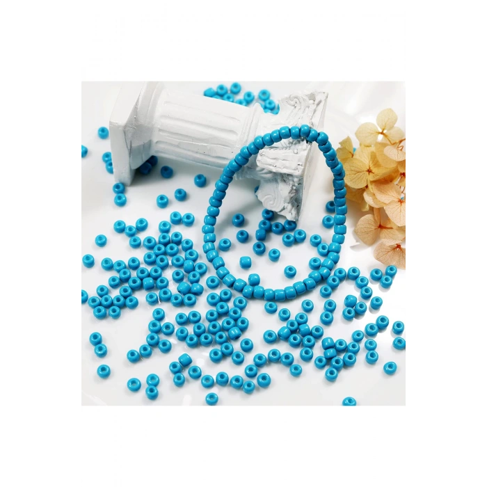 Turquaz Mavi Renk 4 mm Yaklaşık 660 adet / 60 gram Cam Boncuk Oya Yazma Bileklik ve Kolye