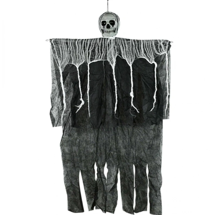Ürpertici Kuru Kafa Korku Hayalet Saçaklı Dekor 90x50 Cm