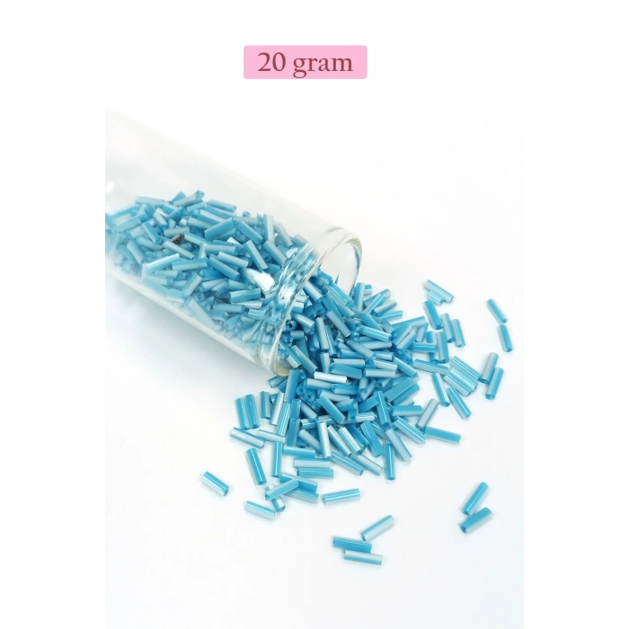 Uzun Boru Kesme Boncuk Çap 2mm Uzunluk 10 mm - 20 Gram - Açık Mavi Beyaz - BNC240