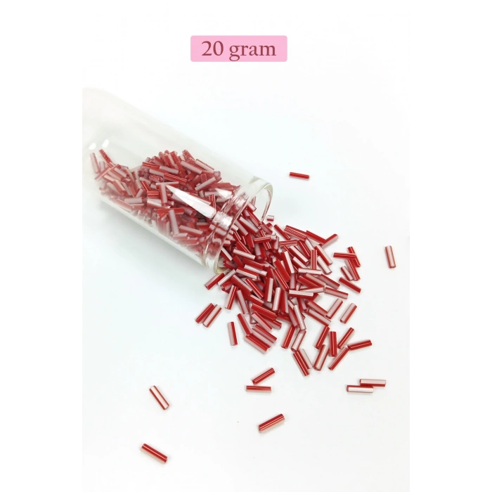 Uzun Boru Kesme Boncuk Çap 2mm Uzunluk 10 mm - 20 Gram - Kırmızı Beyaz - BNC239