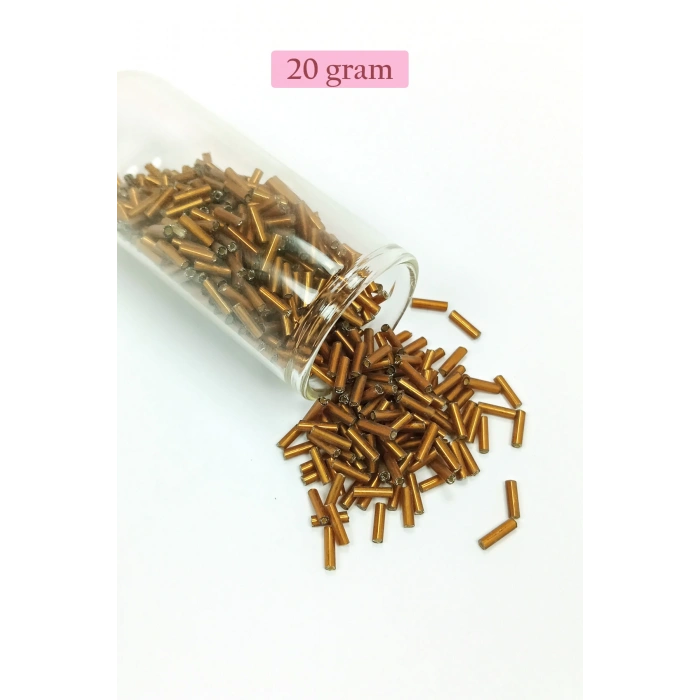 Uzun Boru Kesme Boncuk Çap 2mm Uzunluk 10 mm - 20 Gram - Koyu Altın - BNC226