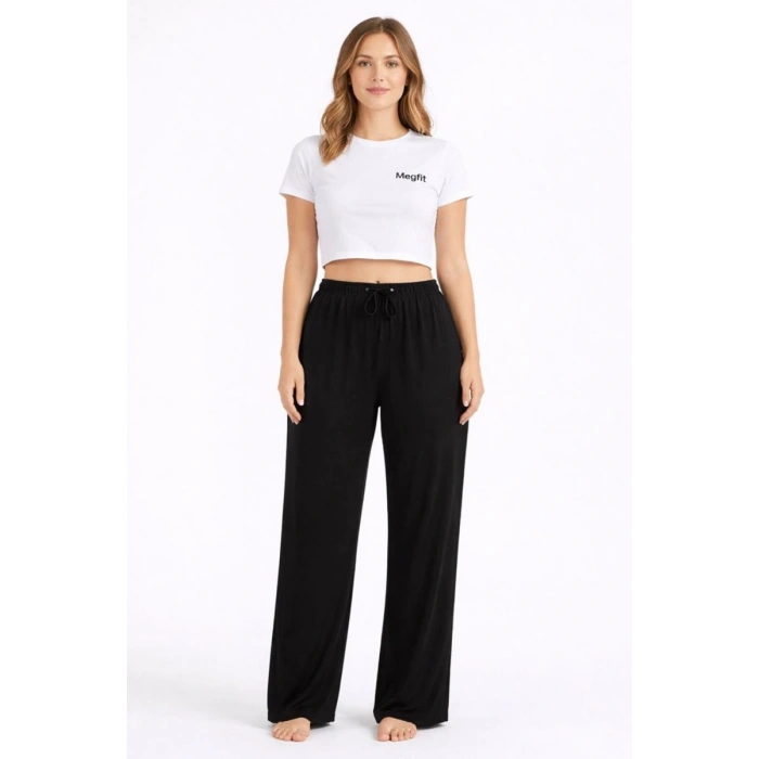 Viskon Pamuklu Kadın Siyah Pijama Pantolon - MG002 - Mudanis