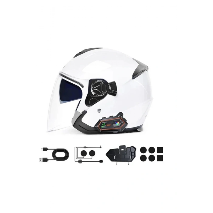 Y20 2x 1000m Telsiz Mesafeli 2 Kişi Bağlantılı Bluetooth Kask Kulaklık Fenerli İntercom