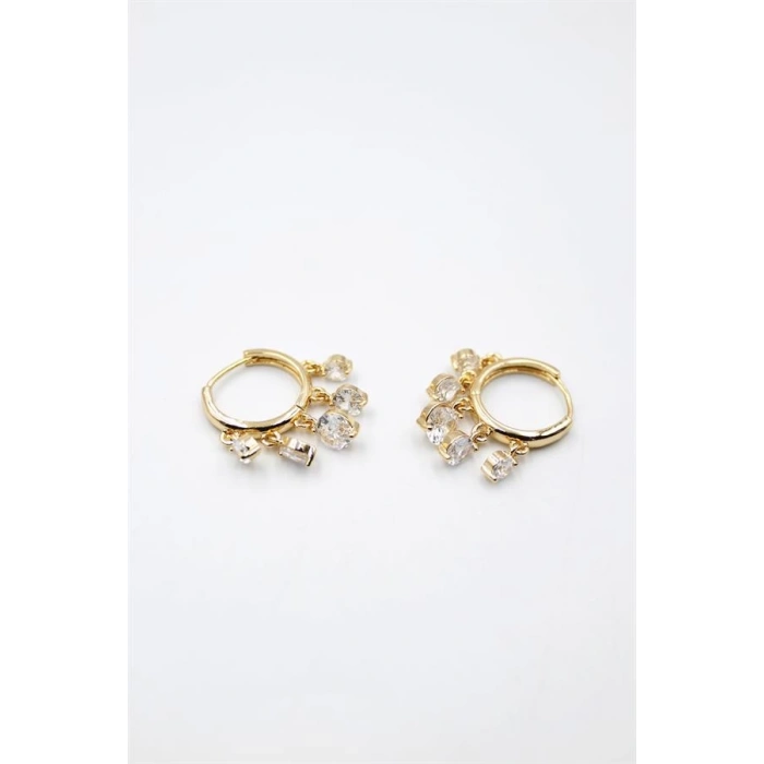 Yuvarlak Taşlı Shakira Küpe - Altın