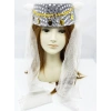 Beyaz Duvaklı Altın Pul İşlemeli Kına Fesi Kına Şapkası Oryantal Şapkası