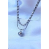 BFS 316L Çelik Çift Zincirli Gümüş Renk Topçuk Model Kolye